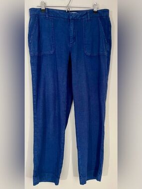 Linen Blend Straight Leg Ankle Pants w Pockets in Navy Blue size 12